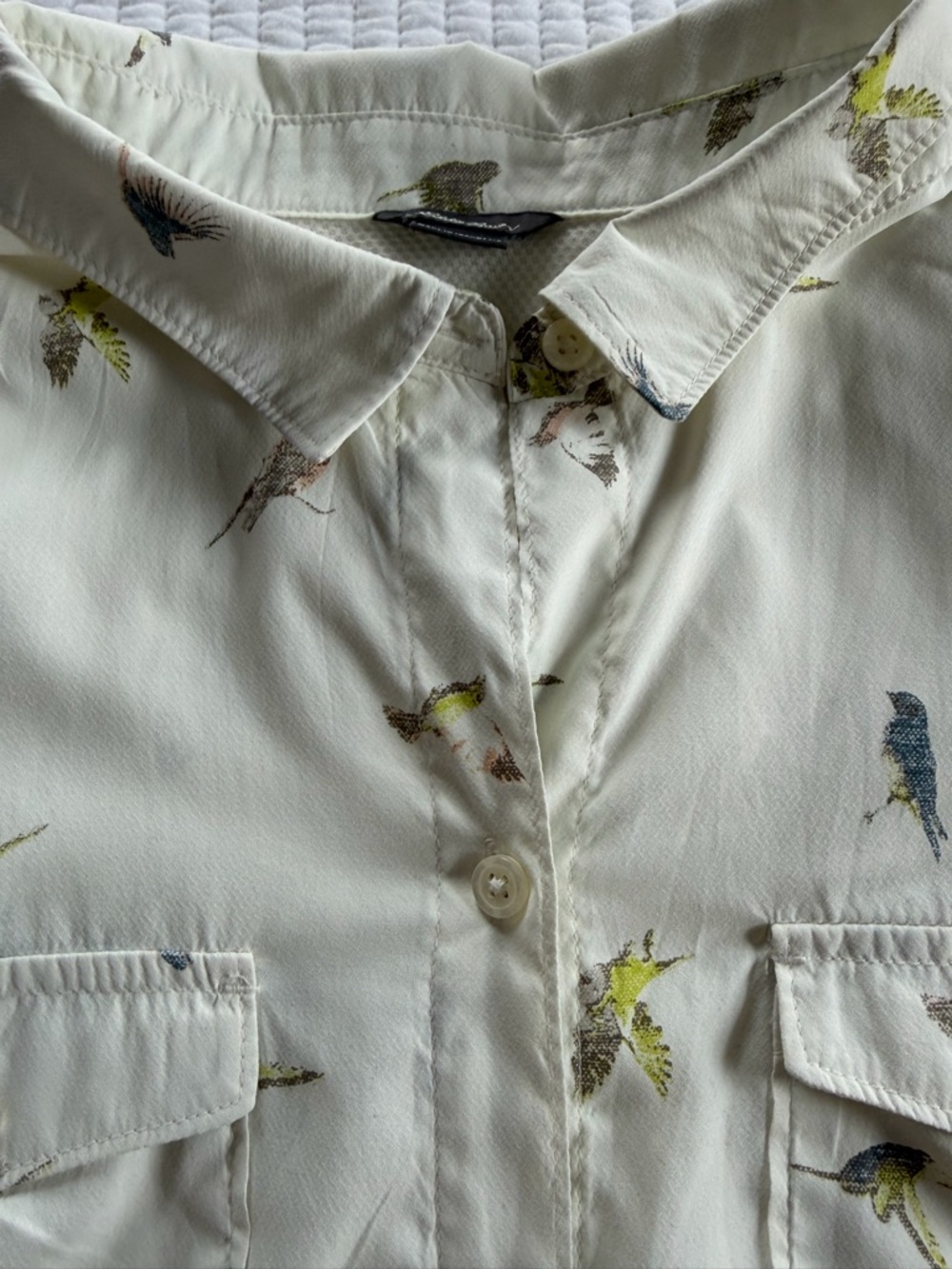 Eddie Bauer Cream Button-Up Blouse with Bird Print